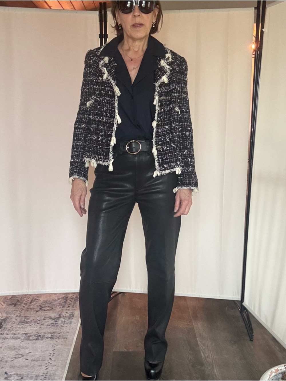 Authentic Vintage Chanel Black & ecru Tweed Fringed Jacket